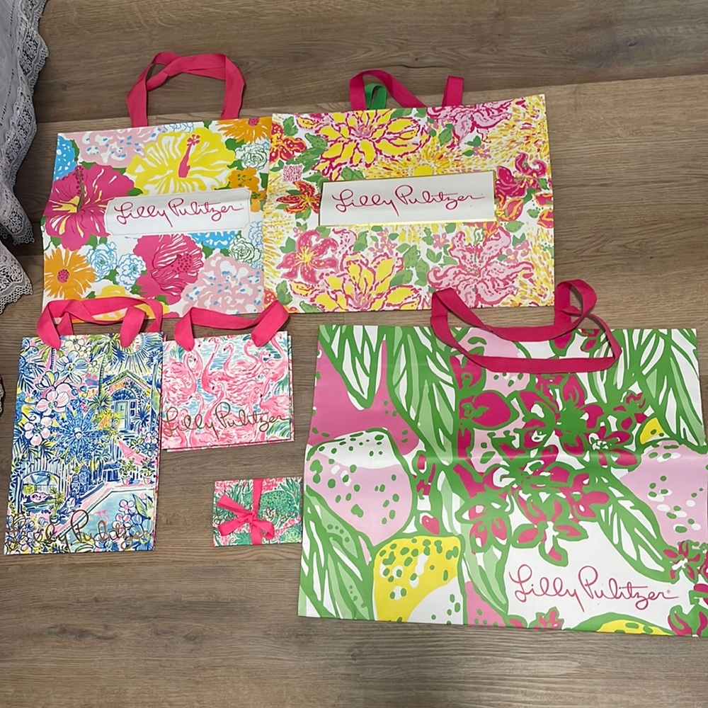 Lilly Pulitzer 6pc paper Bag collection totes crafters HTF flamingos Palm Beach